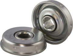 USDI - 1 Row, 1.668" OD, 7/16" Hex Open Conveyor Roller Bearing - 140 Lb Capacity, 550 Max RPM, with Flange, Steel with Zinc Housing - Industrial Tool & Supply