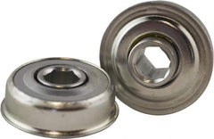 USDI - 1 Row, 1-1/2" OD, 7/16" Hex Double Seal Conveyor Roller Bearing - 145 Lb Capacity, 550 Max RPM, with Flange, Steel with Zinc Housing - Industrial Tool & Supply