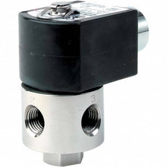 Parker - 120/60 - 110/50 VAC 1/4" NPT Port Stainless Steel Three-Way Direct Acting Solenoid Valve - Industrial Tool & Supply