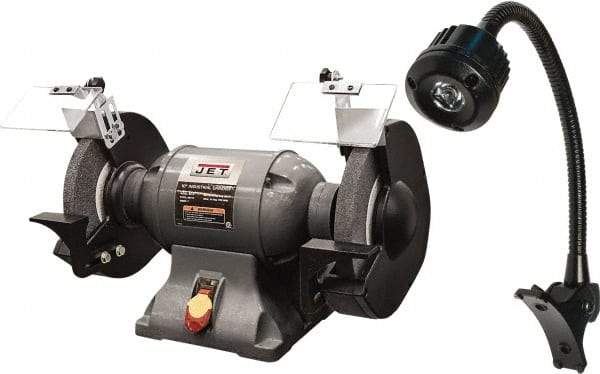 Jet - 10" Wheel Diam x 1" Wheel Width, 1-1/2 hp Grinder - 1" Arbor Hole Diam, 1 Phase, 1,720 Max RPM, 115 Volts - Industrial Tool & Supply