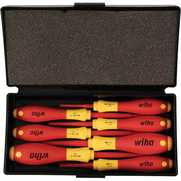 Wiha - 7 Piece Slotted, Phillips & Square Screwdriver Set - Bit Sizes: Philips #0 & #1, Comes in Box - Industrial Tool & Supply
