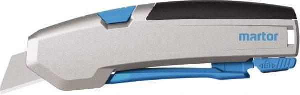 Martor USA - Springback Retractable Utility Knife - 1" Carbon Steel Blade, Silver & Blue Aluminum Handle, 1 Blade Included - Industrial Tool & Supply