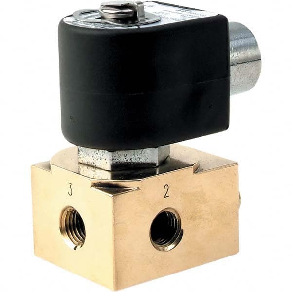 Parker - 120/60 - 110/50 VAC 1/4" NPT Port Brass Three-Way Quick Exhaust Solenoid Valve - Industrial Tool & Supply