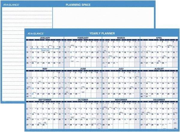 AT-A-GLANCE - 1 Sheet, 48 x 32", Erasable Wall Planner - Blue & White - Industrial Tool & Supply