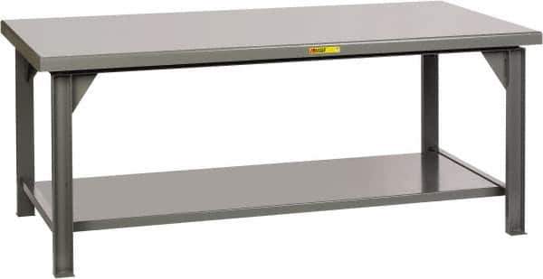 Little Giant - 72 Wide x 36" Deep x 34" High, 7 Gauge Steel Workbench - Fixed Legs, Gray - Industrial Tool & Supply
