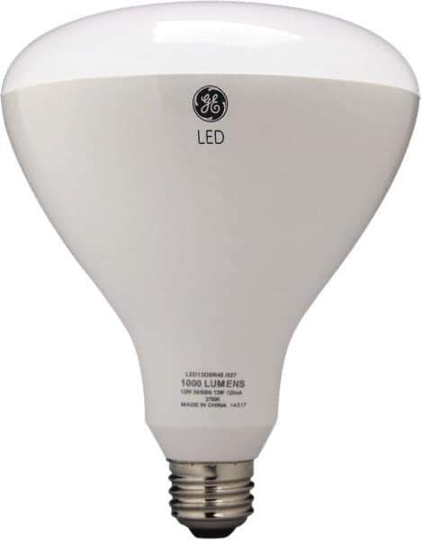 GE Lighting - 13 Watt LED Flood/Spot Medium Screw Lamp - 2,700°K Color Temp, 1,070 Lumens, 120 Volts, Dimmable, BR40, 25,000 hr Avg Life - Industrial Tool & Supply