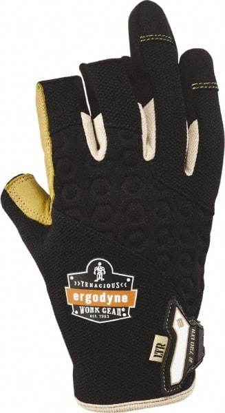 Ergodyne - Size M (8) Polyester Blend Work Gloves - For Mechanic's & Lifting, Uncoated, Hook & Loop Cuff, (3) Half Fingered/(2) Full Fingered, Black/Tan, Paired - Industrial Tool & Supply