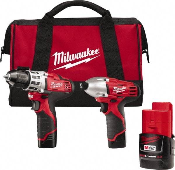 Milwaukee Tool - 12 Volt Cordless Tool Combination Kit - Includes 1/4" Hex Impact Driver & 3/8" Drill/Driver, Lithium-Ion Battery Included - Industrial Tool & Supply