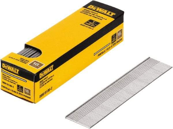 DeWALT - 18 Gauge 1" Long Brad Nails for Power Nailers - Steel, Bright Finish, Smooth Shank, Straight Stick Collation, Brad Head, Chisel Point - Industrial Tool & Supply