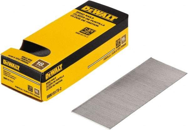 DeWALT - 18 Gauge 1-3/4" Long Brad Nails for Power Nailers - Steel, Bright Finish, Smooth Shank, Straight Stick Collation, Brad Head, Chisel Point - Industrial Tool & Supply