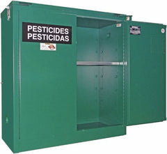 Securall Cabinets - 2 Door, 1 Shelf, Green Steel Standard Safety Cabinet for Flammable and Combustible Liquids - 46" High x 43" Wide x 18" Deep, Self Closing Door, 3 Point Key Lock, 30 Gal Capacity - Industrial Tool & Supply