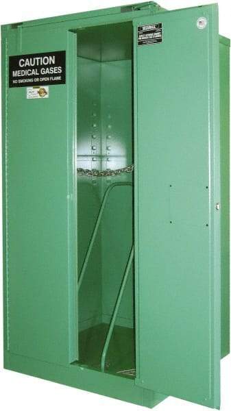Securall Cabinets - 1 Door, Green Steel Standard Safety Cabinet for Flammable and Combustible Liquids - 46" High x 43" Wide x 18" Deep, Self Closing Door, 3 Point Key Lock, H Cylinder Capacity - Industrial Tool & Supply