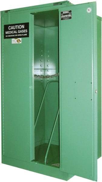 Securall Cabinets - 2 Door, Green Steel Standard Safety Cabinet for Flammable and Combustible Liquids - 46" High x 34" Wide x 34" Deep, Self Closing Door, 3 Point Key Lock, H Cylinder Capacity - Industrial Tool & Supply