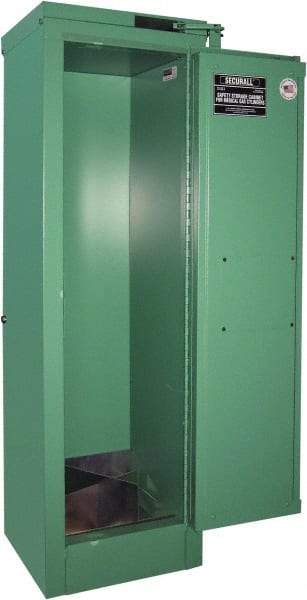 Securall Cabinets - 1 Door, Green Steel Standard Safety Cabinet for Flammable and Combustible Liquids - 46" High x 14" Wide x 13-5/8" Deep, Self Closing Door, 3 Point Key Lock, D, E Cylinder Capacity - Industrial Tool & Supply