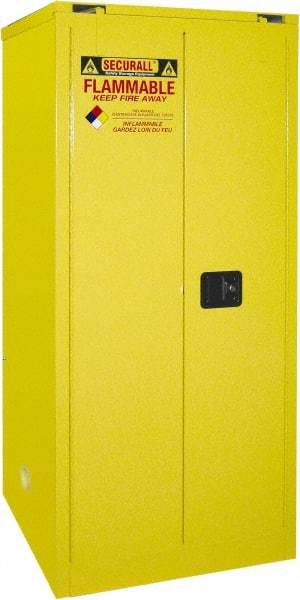 Securall Cabinets - 2 Door, 2 Shelf, Yellow Steel Standard Safety Cabinet for Flammable and Combustible Liquids - 67" High x 31" Wide x 31" Deep, Self Closing Door, 3 Point Key Lock, 60 Gal Capacity - Industrial Tool & Supply