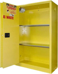 Securall Cabinets - 2 Door, 2 Shelf, Yellow Steel Standard Safety Cabinet for Flammable and Combustible Liquids - 65" High x 43" Wide x 18" Deep, Sliding Door, 3 Point Key Lock, 45 Gal Capacity - Industrial Tool & Supply