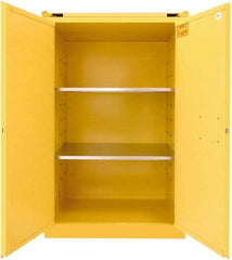 Securall Cabinets - 2 Door, 2 Shelf, Yellow Steel Standard Safety Cabinet for Flammable and Combustible Liquids - 67" High x 43" Wide x 31" Deep, Self Closing Door, 3 Point Key Lock, 90 Gal Capacity - Industrial Tool & Supply