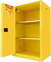 Securall Cabinets - 2 Door, 2 Shelf, Yellow Steel Standard Safety Cabinet for Flammable and Combustible Liquids - 65" High x 43" Wide x 31" Deep, Sliding Door, 3 Point Key Lock, 90 Gal Capacity - Industrial Tool & Supply