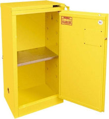 Securall Cabinets - 1 Door, 1 Shelf, Yellow Steel Standard Safety Cabinet for Flammable and Combustible Liquids - 46" High x 23-3/16" Wide x 18" Deep, Self Closing Door, 3 Point Key Lock, 16 Gal Capacity - Industrial Tool & Supply