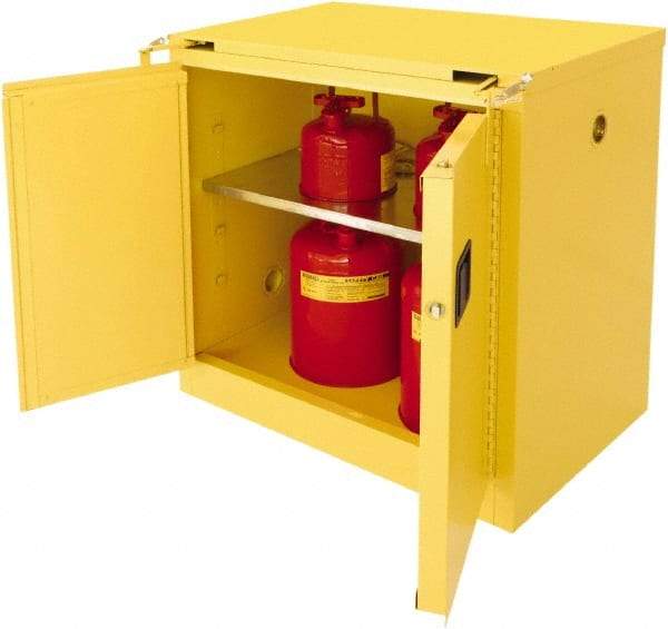 Securall Cabinets - 2 Door, 1 Shelf, Yellow Steel Standard Safety Cabinet for Flammable and Combustible Liquids - 37" High x 36" Wide x 24" Deep, Self Closing Door, 3 Point Key Lock, 30 Gal Capacity - Industrial Tool & Supply