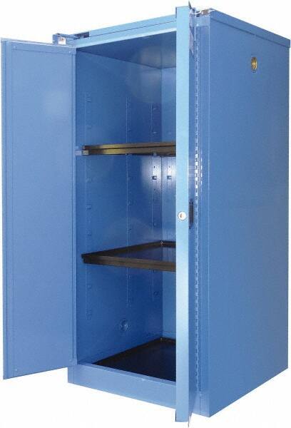 Securall Cabinets - 2 Door, 2 Shelf, Blue Steel Standard Safety Cabinet for Corrosive Chemicals - 67" High x 31" Wide x 31" Deep, Self Closing Door, 3 Point Key Lock, 60 Gal Capacity - Industrial Tool & Supply