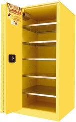 Securall Cabinets - 2 Door, 5 Shelf, Yellow Steel Standard Safety Cabinet for Flammable and Combustible Liquids - 65" High x 31" Wide x 31" Deep, Sliding Door, 3 Point Key Lock, 120 Gal Capacity - Industrial Tool & Supply