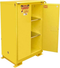 Securall Cabinets - 2 Door, 2 Shelf, Yellow Steel Standard Safety Cabinet for Flammable and Combustible Liquids - 71" High x 43" Wide x 31" Deep, Self Closing Door, 3 Point Key Lock, 90 Gal Capacity - Industrial Tool & Supply