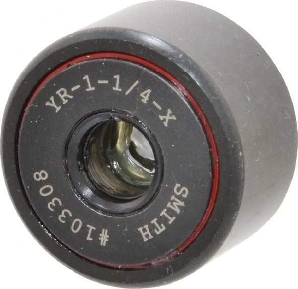 Accurate Bushing - 3/8" Bore, 1-1/4" Roller Diam x 3/4" Roller Width, Steel Yoke Cam Follower - 4,470 Lb Dynamic Load Capacity, 13/16" Overall Width - Industrial Tool & Supply