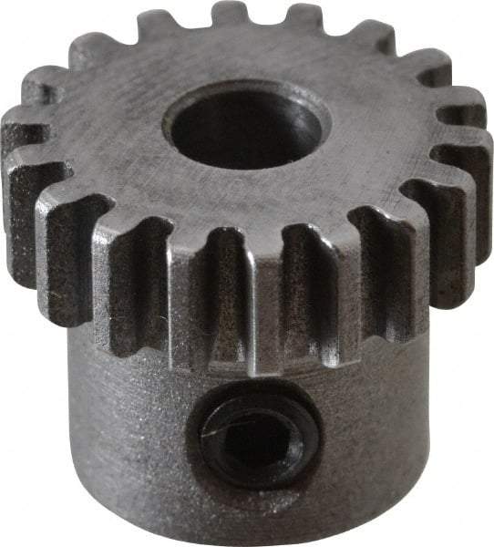 Boston Gear - 32 Pitch, 9/16" Pitch Diam, 18 Tooth Spur Gear - 0.188" Face Width, 3/16" Bore Diam, 0.45" Hub Diam, 14.5° Pressure Angle, Steel - Industrial Tool & Supply