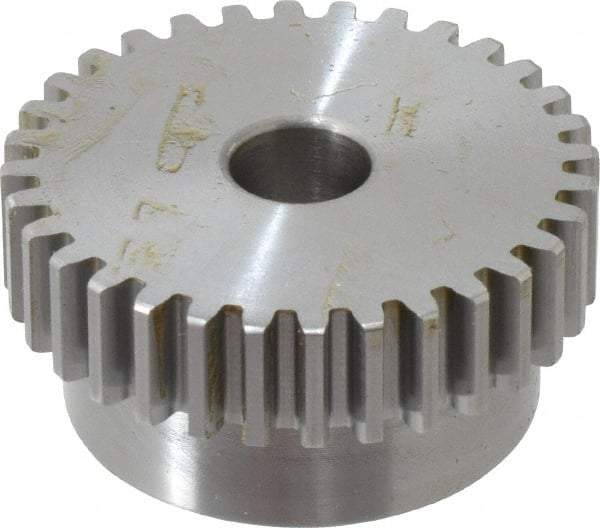 Boston Gear - 16 Pitch, 2" Pitch Diam, 32 Tooth Spur Gear - 0.313" Face Width, 1/2" Bore Diam, 1.7" Hub Diam, 14.5° Pressure Angle, Steel - Industrial Tool & Supply