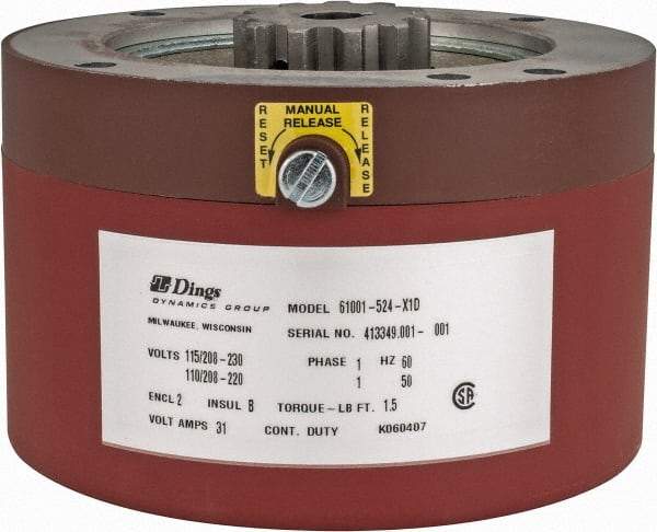 Dings Dynamics Group - 115/230 Volts at 60 Hertz, 1-1/2 Ft./Lb. Torque Disc Brake - 56C Frame, 5/8" Hub Bore, NEMA 2 Enclosure - Industrial Tool & Supply