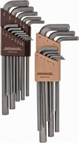 Paramount - 22 Piece L-Key Hex Key Set - Hex Range 0.05 to 3/8", 7-1/4" OAL, Steel - Industrial Tool & Supply