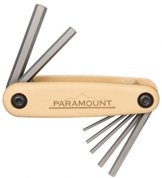 Paramount - 7 Piece Fold-Up Hex Key Set - Hex Range 2 to 8mm, 4-1/2" OAL, Steel - Industrial Tool & Supply