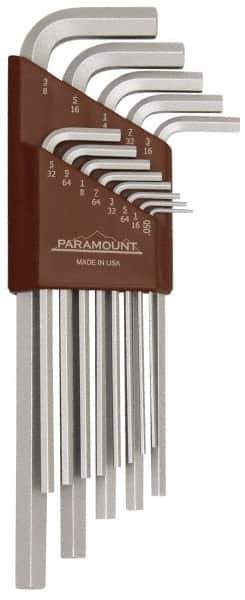 Paramount - 13 Piece L-Key Hex Key Set - Hex Range 0.05 to 3/8", 7-1/4" OAL, Steel - Industrial Tool & Supply