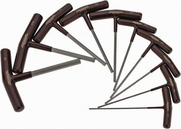 Paramount - 10 Piece T-Handle Hex Key Set - Hex Range 3/32 to 3/8", 6" OAL, Steel - Industrial Tool & Supply