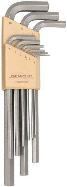 Paramount - 9 Piece L-Key Hex Key Set - Hex Range 1.5 to 10mm, 7-1/4" OAL, Steel - Industrial Tool & Supply