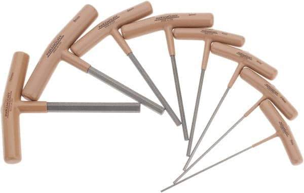 Paramount - 8 Piece T-Handle Hex Key Set - Hex Range 2 to 10mm, 6" OAL, Steel - Industrial Tool & Supply