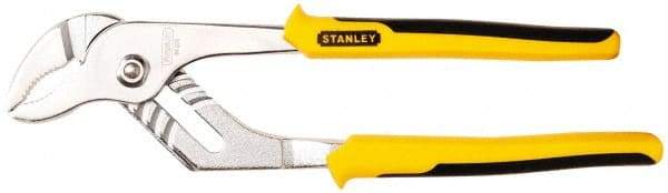 Stanley - 10-1/2" OAL, 1-1/4" Jaw Length, 7 Position Groove Joint Tongue & Groove Pliers - Serrated Curved Jaws, Curved Head, Dual Dipped Handles - Industrial Tool & Supply