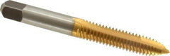 Cleveland - 5/16-18 UNC, 2 Flute, TiCN Finish, High Speed Steel Spiral Point Tap - Plug Chamfer, Right Hand Thread, 2-23/32" OAL, 0.69" Thread Length, 3B Class of Fit, Series 1011TN - Exact Industrial Supply
