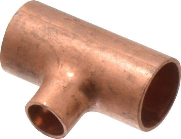 Mueller Industries - 1/2 x 1/2 x 1/4" Wrot Copper Pipe Tee - C x C x C, Solder Joint - Industrial Tool & Supply