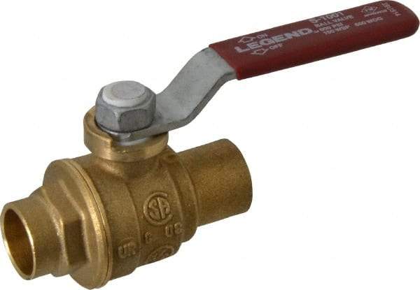 Legend Valve - 1/2" Pipe, Full Port, Brass Standard Ball Valve - Inline - One Way Flow, Soldered x Soldered Ends, Lever Handle, 600 WOG, 150 WSP - Industrial Tool & Supply