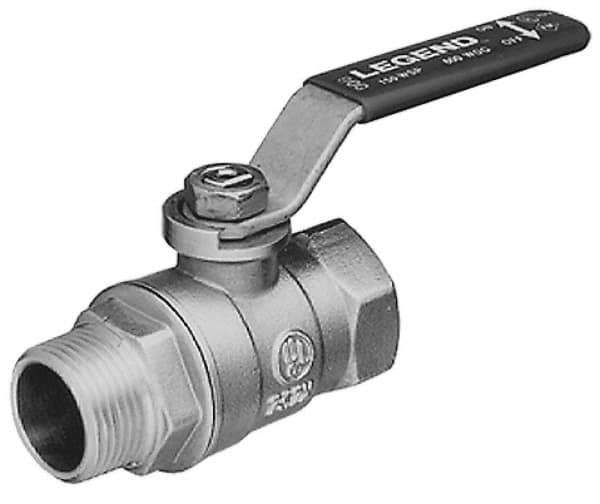 Legend Valve - 1/2" Pipe, Large Port, Brass Standard Ball Valve - Inline - One Way Flow, MNPT x FNPT Ends, Lever Handle, 600 WOG, 150 WSP - Industrial Tool & Supply