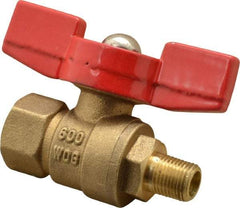 Midwest Control - 1/8" Pipe, Brass Miniature Ball Valve - Inline - One Way Flow, MNPT x FNPT Ends, Tee Handle, 600 WOG, 150 WSP - Industrial Tool & Supply