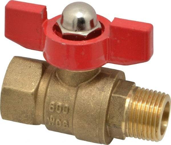 Midwest Control - 3/8" Pipe, Brass Miniature Ball Valve - Inline - One Way Flow, MNPT x FNPT Ends, Tee Handle, 600 WOG, 150 WSP - Industrial Tool & Supply