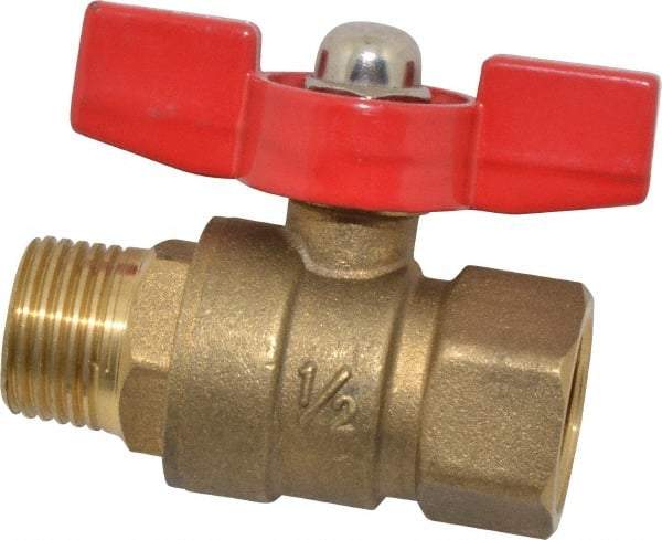 Midwest Control - 1/2" Pipe, Brass Miniature Ball Valve - Inline - One Way Flow, MNPT x FNPT Ends, Tee Handle, 600 WOG, 150 WSP - Industrial Tool & Supply