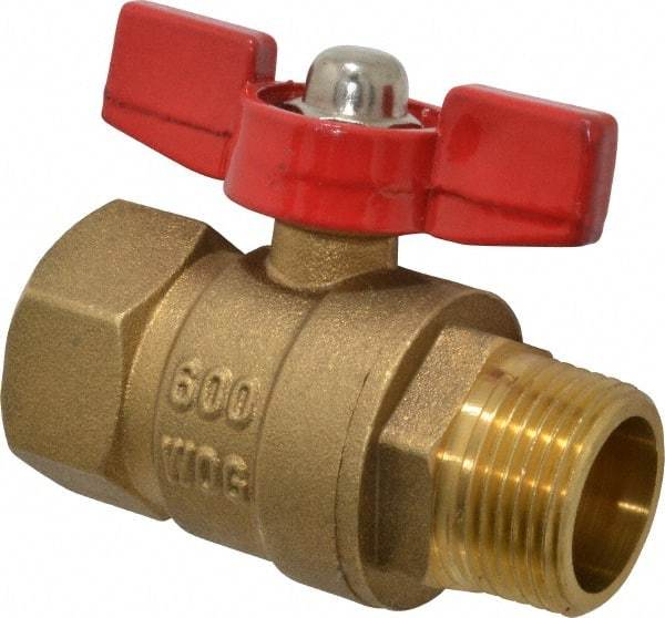 Midwest Control - 3/4" Pipe, Brass Miniature Ball Valve - Inline - One Way Flow, MNPT x FNPT Ends, Tee Handle, 600 WOG, 150 WSP - Industrial Tool & Supply
