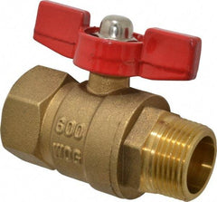 Midwest Control - 3/4" Pipe, Brass Miniature Ball Valve - Inline - One Way Flow, MNPT x FNPT Ends, Tee Handle, 600 WOG, 150 WSP - Industrial Tool & Supply