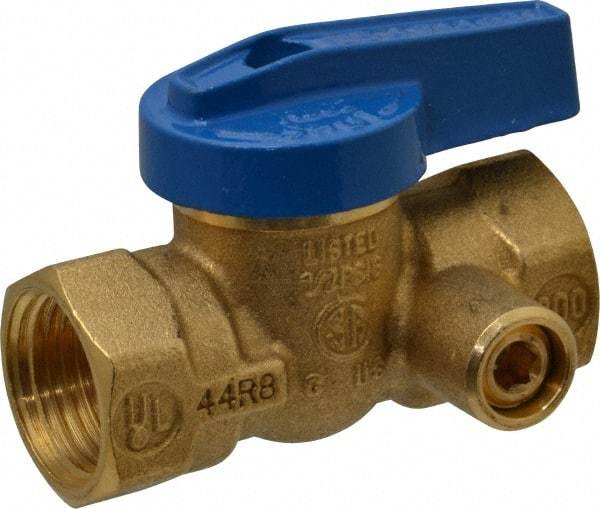 Legend Valve - 1/2" Pipe, Brass, Straight with Side Tap, Gas Ball Valve - 175 psi WOG Rating, Wedge Handle, FNPT x FNPT End Connections, 1 Piece - Industrial Tool & Supply