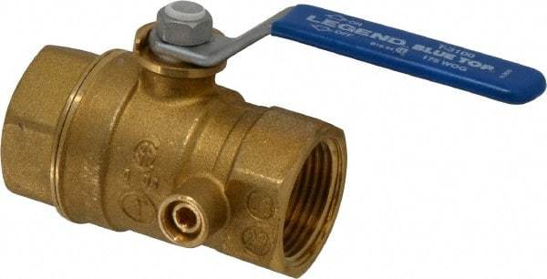 Legend Valve - 1" Pipe, Brass, Straight with Side Tap, Gas Ball Valve - 175 psi WOG Rating, Wedge Handle, FNPT x FNPT End Connections, 1 Piece - Industrial Tool & Supply