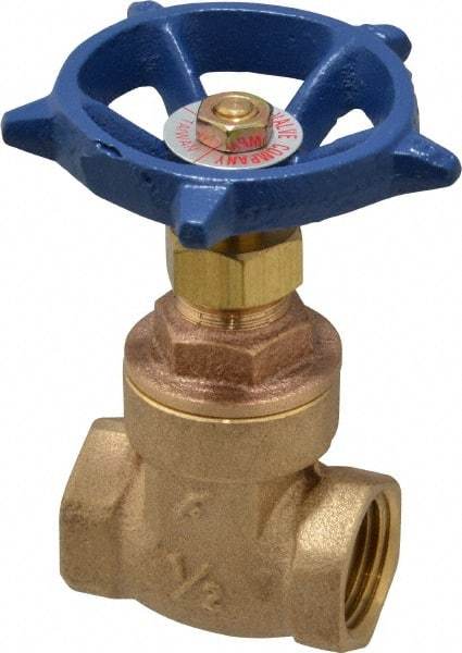 Legend Valve - 1/2" Pipe, Threaded Bronze Solid Wedge Stem Gate Valve - 200 WOG, 125 WSP, Screw-In Bonnet - Industrial Tool & Supply